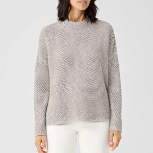 Eileen Fisher Silk Noil Funnel Neck Top - Ash - XL